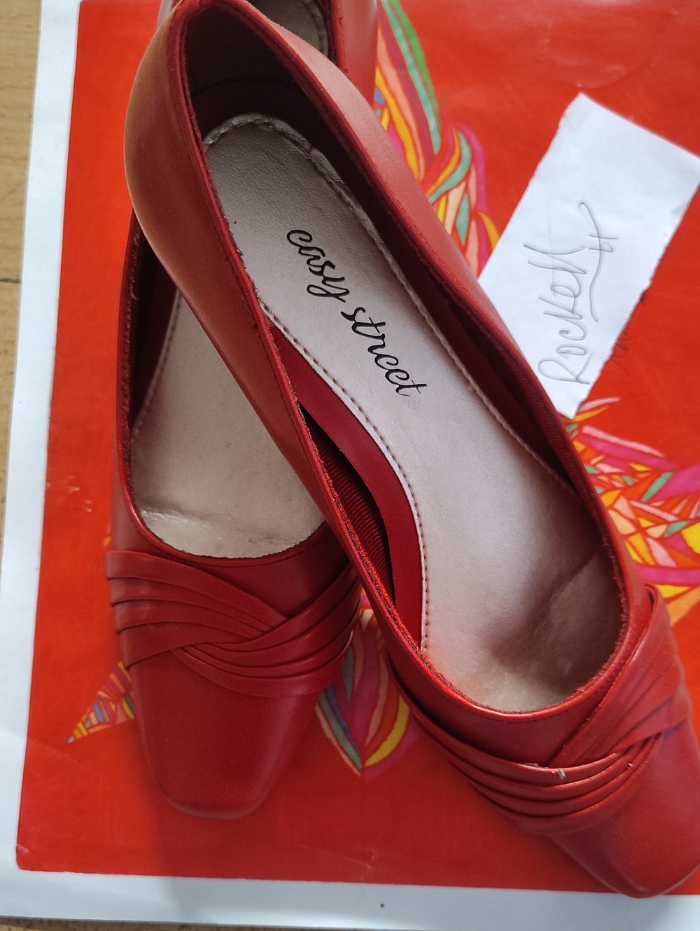 easy street Red Women's Slip-On Flats with Pleated Strap